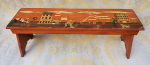 Vintage Handcrafted Scenic Bench w/Hand painted Nautical Design