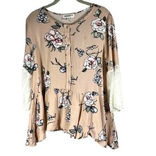 Wonderland by Orange shirt Women's Medium Floral Lace Sleeve cottagecore