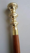 Designer Brass KNOB Style Golden Handle with Brown Wooden Walking Stick Cane