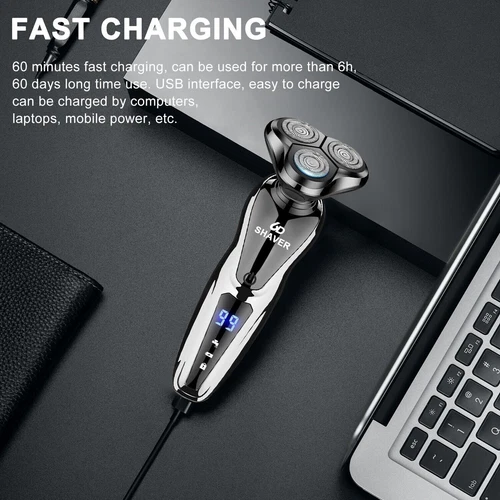 Electric Shaver Beard Shaving Rechargeable USB Men Wet/Dry Trimmer Rotary Razor - Picture 7 of 31