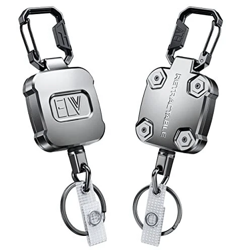 ELV Self Retractable ID Badge Holder Key Reel, Heavy Duty, 32 Inches Cord  (2 Pack) 