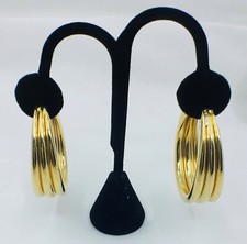Vintage Large Triple Half Hoop Retro Earrings Gold Tone