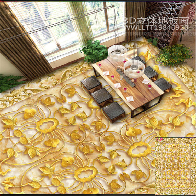 Golden Leaf Crab 3D Floor Mural Photo Flooring Wallpaper Home Print Decoration
