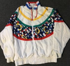 Vtg 80s Lavon Windbreaker Jacket Red Green M Colorblock 90s Striped