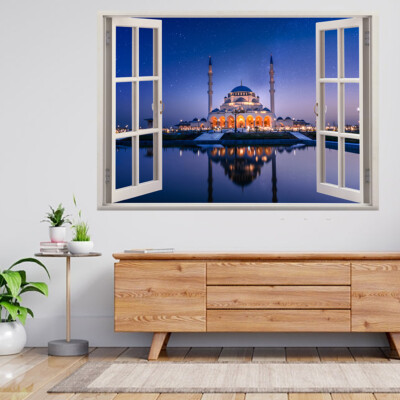 Dubai berühmter Touristenort Moschee 3D Fenster Blick Wandaufkleber Poster Aufkleber A569