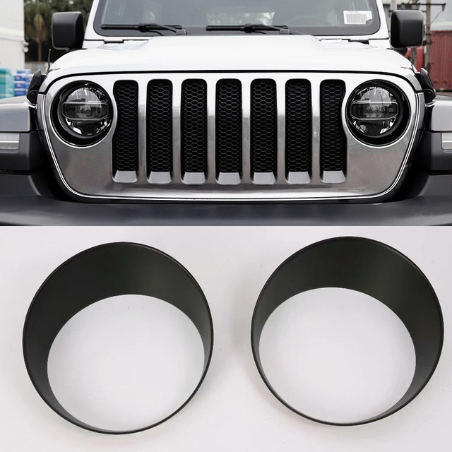 2Pcs BLACK Front Headlight Light Lamp Cover Trim for Jeep Wrangler JL