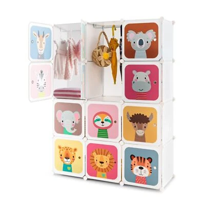 COSTWAY Portable Kids Wardrobe 12-Cube Baby Closet Dresser Children's Storage Organizer