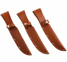 Brown Basketweave Leather Straight Fixed Blade Knife Sheath 6" Blade Set of 3