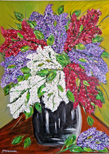 Quadro acrilico, astratto, bouquet di lillà colorato, pezzo unico, pittura tela cornice a cuneo