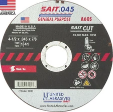 Sait 23101 4-1/2" x .045" x 7/8" Type 1 A60S High Speed Cut-Off Wheel  Box of 50