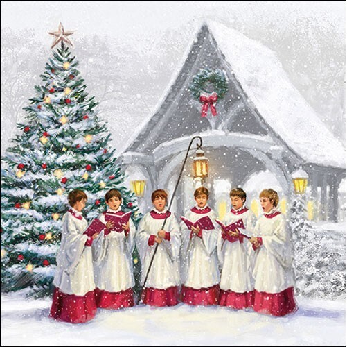 4 x Paper Napkins/33cm/3Ply/Decoupage/Christmas/Snow/Singing Church Choir