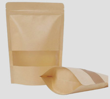 50 x Kraft Paper Stand Up Seal Bags Resealable Food Pouch With Matte Window