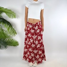Vintage Red Floral Print Ditsy Cottagecore Boho Prairie Maxi Length Skirt / L