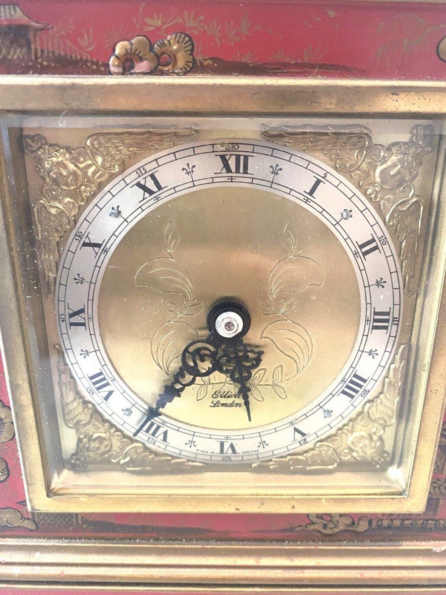 Elliot Clock Makers 壁掛け時計 Elliott London Chinoiserie Bracket Clock Red Cinnabar Gold Hand