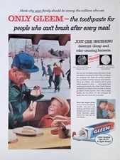 Print Ad 1950's Gleem Toothpaste Brushing Teeth Father Son Lunch Ice Skating