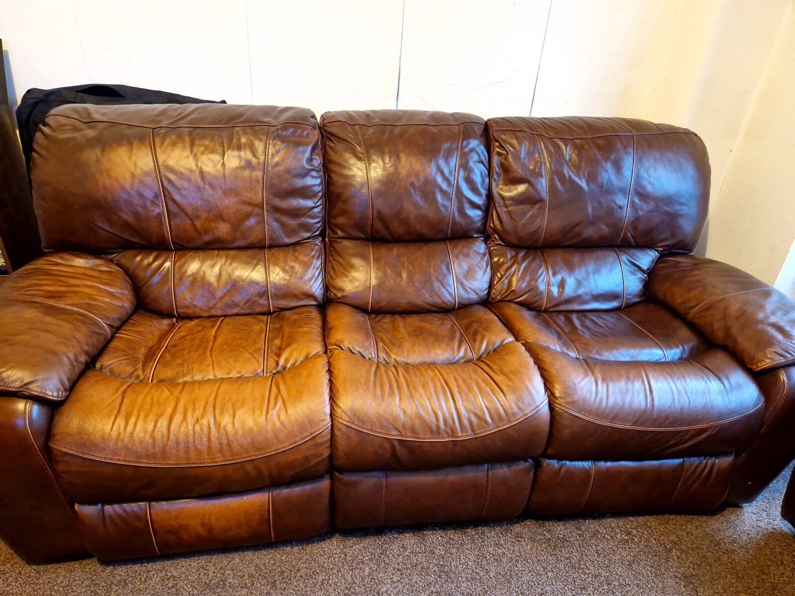 2x Tan Leather Recliner Sofa Set used (2 Seater And 3 Seater) eBay