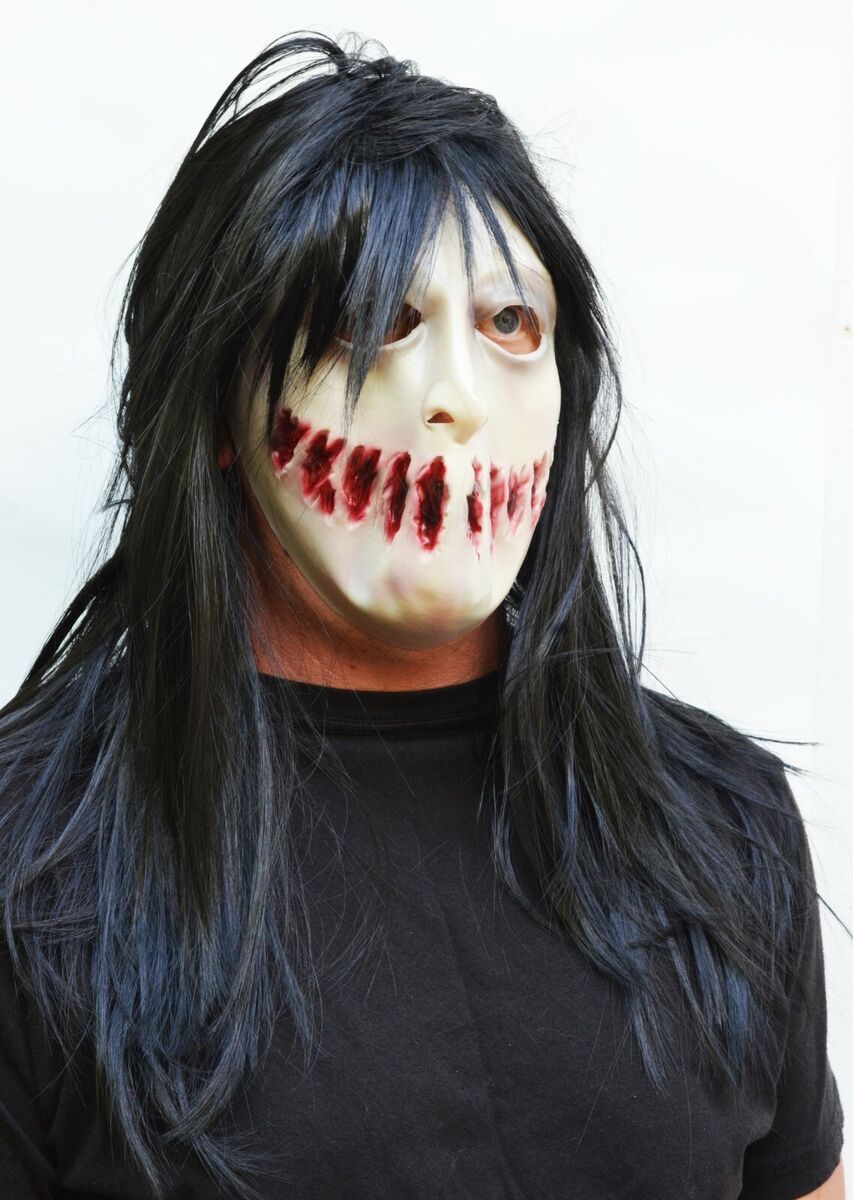 Scary Sadistic Killer Mask Gory Halloween Bloody Mask with 