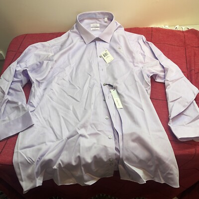 Calvin Klein Men's x Tall Extra-Slim Fit Stretch Blue Check Dress Shirt - Blue 20 35/36