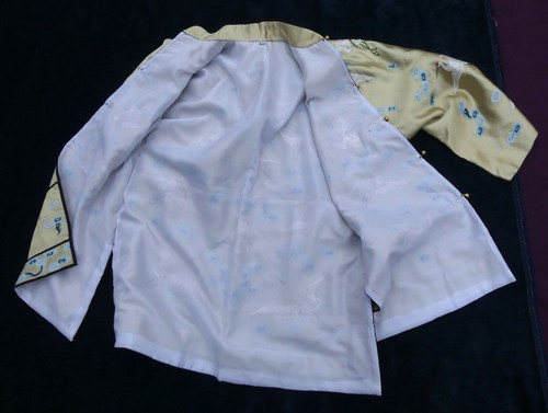 Vintage 60's Chinese hand embroidery 25 cranea w fortune clouds pattern brass bu - Picture 9 of 15