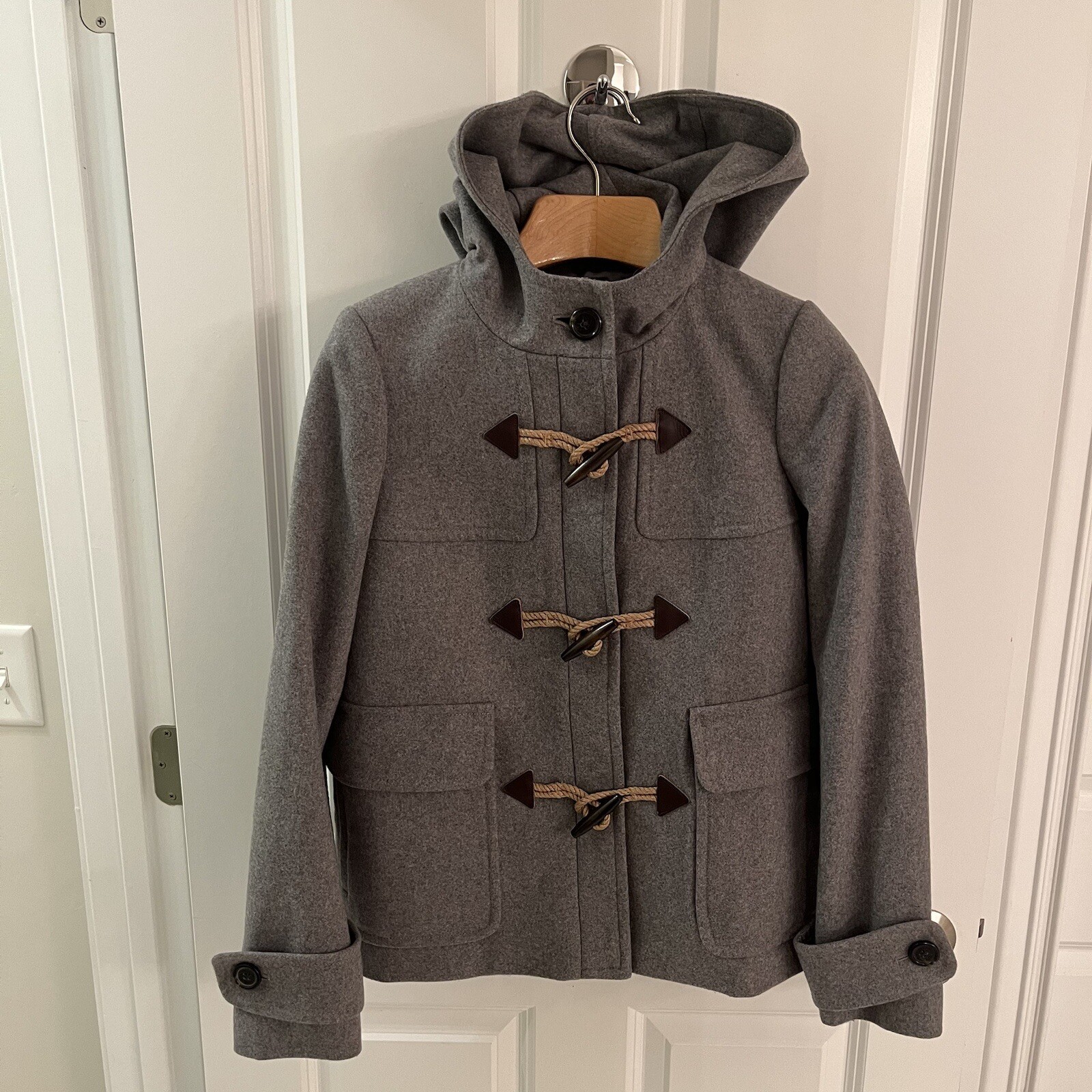 J.CREW Melton Wool Duffle Coat Toggle Jacket Women Size 6 Gray Grey