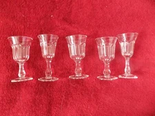 5 Vintage petal design Clear Glass Goblets 4.25" & 4.5" - rare hexagon foot