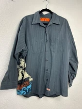 Red Kap Mens Vintage Work Shirt Size XXL Gray Long Sleeve Pirate Ship COD