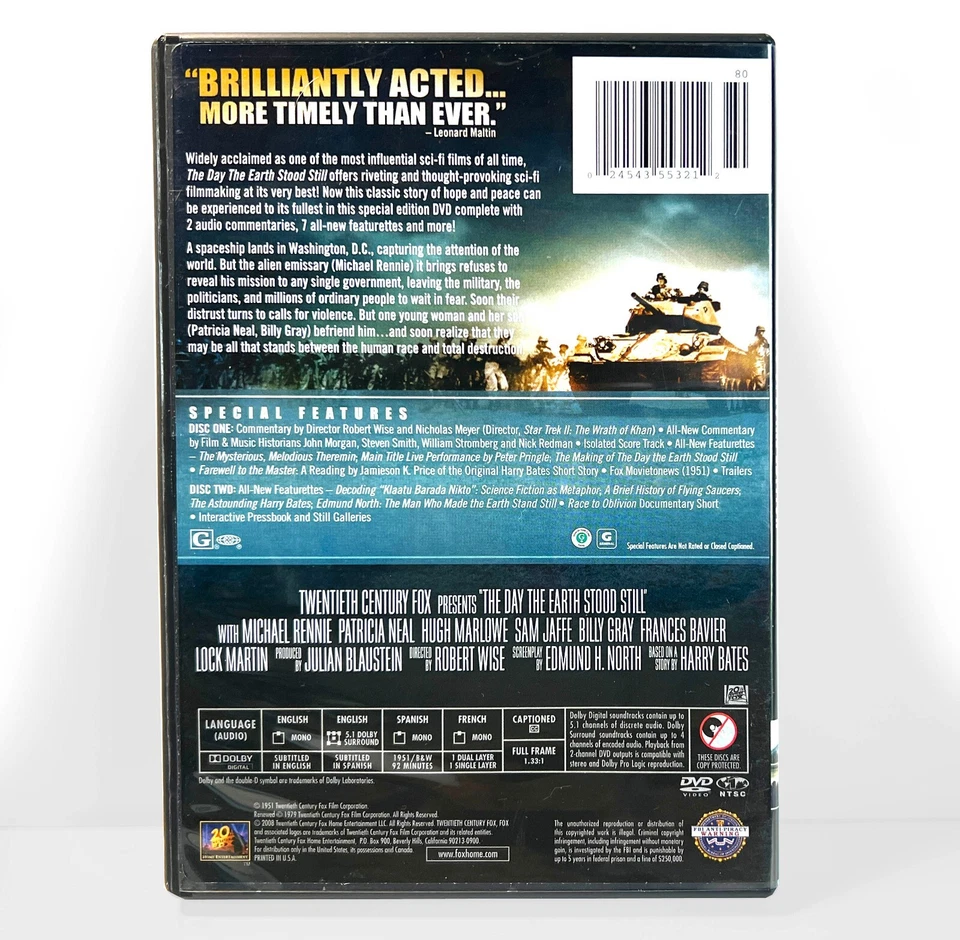 The Day the Earth Stood Still (2-Disc DVD, 1951, Special Ed)   Michael Rennie - Image 2 of 4