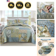 Queen Size 100 Cotton Reversible Patchwork Quilt Set - Bohemian Floral Elegance