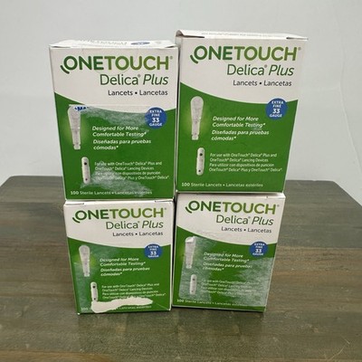 400 One Touch Delica Plus Extra Fine 33 Gauge Lancets 4 Boxes of 100 Exp 6/2026