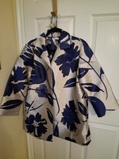 Chicos Women's Jacket Classy Sz 2 US L Midnight Blue And White Open Front