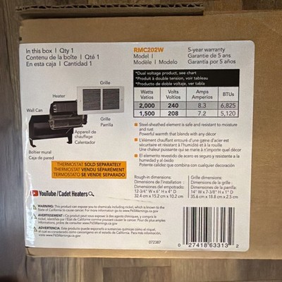 Cadet 300 sq ft 6825 BTU Electric Wall Heater 63313