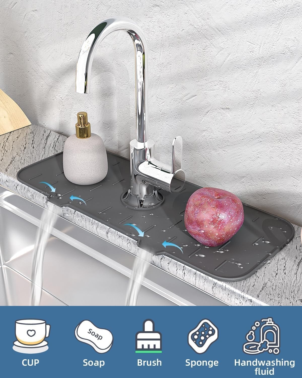 Silicone Faucet Drain Pad Drip Catcher Tray Kitchen Sink Splash Guard 14” Mat