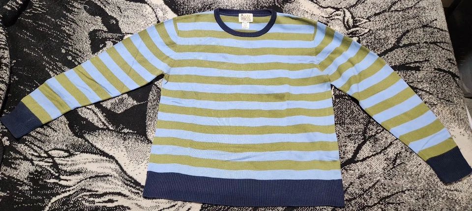 Suéter Cuello Redondo Y2K 2000s Paul Frank Unisex Talla L Rayas Azules y Verdes Foto 2 de 4