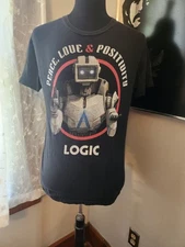Logic T Shirt Size Medium Peace Love & Positivity Robot Black Cotton