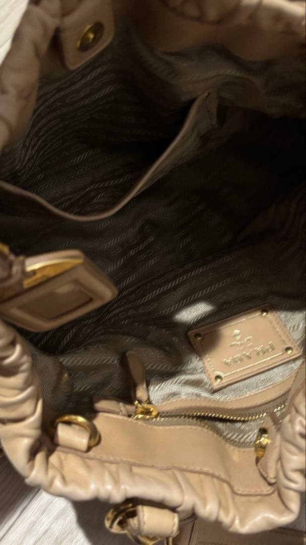 PRADA 2WAY Shoulder Bag Handbag Leather Beige thumbnail 5