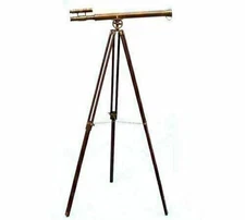 39 Inch Antique Nautical Floor Standing Brass Telescope With Wooden Tripod Stand