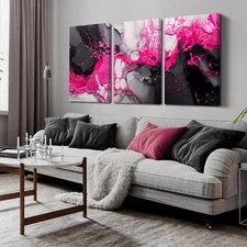 Abstract Painting for Living Room - Black and Pink Wall Art for Office Women ...