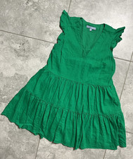 Antonio Melani Linen Blend Tiered Flutter Sleeve Mini Dress Kelly Green Boho XS