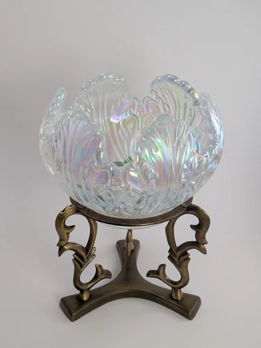 Fenton Empress Lotus French White Opalescent Rose Bowl on Stand - VINTAGE