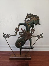 Original Antique Wayang Kulit Javanese Shadow Puppet (Indonesia) Stand Wood
