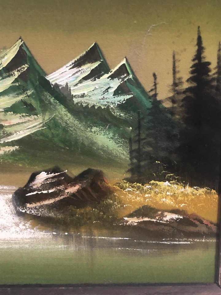 Vintage Landscape Painting On Velvet Hand carved Wood Frame Made In Mexico - Image 3 of 4