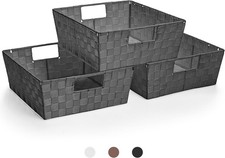 Set of 3 Large Storage Baskets Organizing Mesh Hand-Woven Design Linen Closet