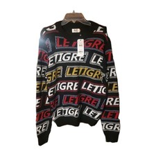Le Tigre Mens Long Sleeve Crew Neck Knit Sweater All Over Print Size L Large New