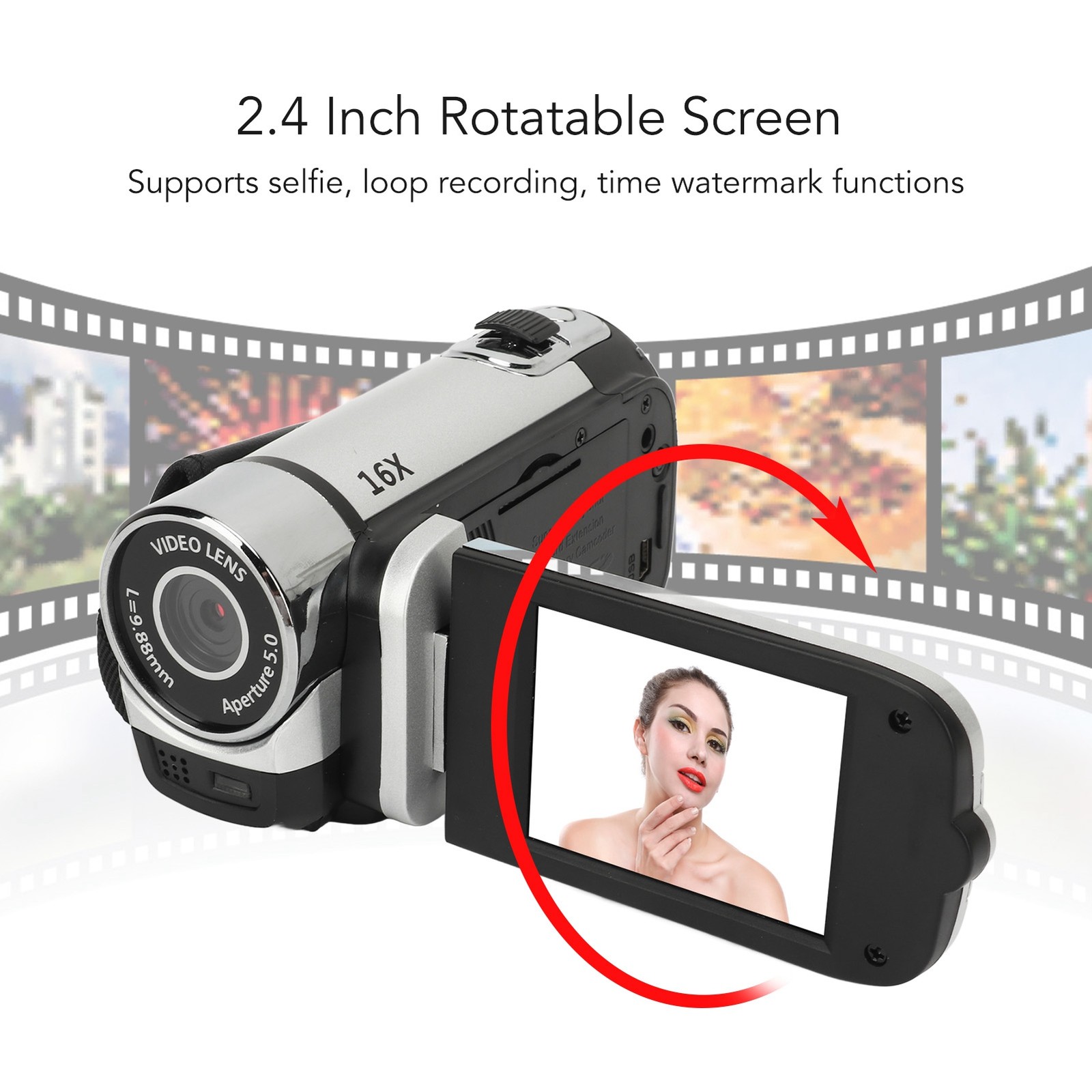 D90 1080P 16MP Digital Camera 2.4 Inch Rotatable Screen Camcorder 16X Zoom HD