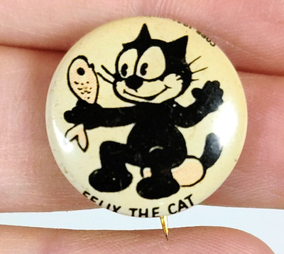 Orig 1940s FELIX The CAT Kellogg's Pep Cereal Tin Pinback Metal Pin Insert Comic