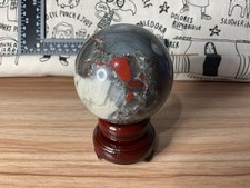 African Bloodstone Crystal Sphere 7cm Dia 582g Weight Includes Wood