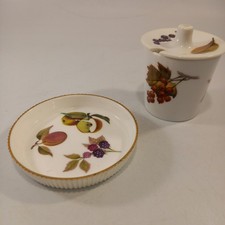 Royal Worcester Evesham Mustard Pot 2.5in & Arden Tart Dish 3.5in Fruit Design
