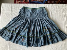 Whistles Skirt Womens Size 10 Blue Embellished Pleated Folk Cottagecore
