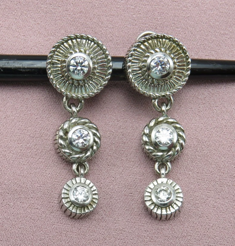 Brincos de prata esterlina Judith Ripka zircônia cúbica cristal transparente 831f - Imagem 3 de 4