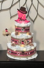 3 Tier Pink Cowgirl Diaper Cake Baby Shower Girl With Fairy Light